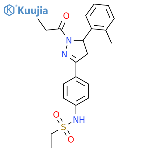 N-{4-5-(2-methylphenyl)-1-propanoyl-4,5-dihydro-1H-pyrazol-3-ylphenyl}ethane-1-sulfonamide structure
