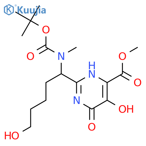 4-Pyrimidinecarboxylicacid,2-[1-[[(1,1-dimethylethoxy)carbonyl]methylamino]-5-hydroxypentyl]-1,6-dihydro-5-hydroxy-6-oxo-,methyl ester structure