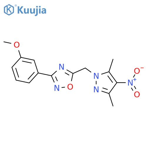 <br>5-({4-nitro-3,5-dimethyl-1H-pyrazol-1-yl}methyl)-3-(3-methoxyphenyl)-1,2,4- oxadiazole structure