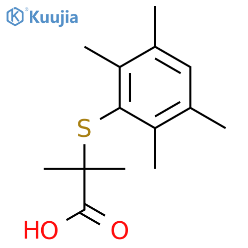 2-methyl-2-[(2,3,5,6-tetramethylphenyl)sulfanyl]propanoic acid structure