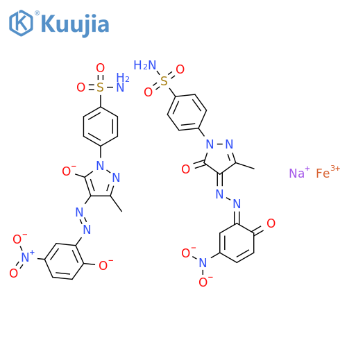 Ferrate(1-),bis[3-[4,5-dihydro-4-[2-[2-(hydroxy-kO)-5-nitrophenyl]diazenyl-kN1]-3-methyl-5-(oxo-kO)-1H-pyrazol-1-yl]benzenesulfonamidato(2-)]-, sodium(1:1) structure