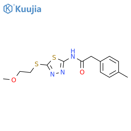 <br>N-{5-[(2-methoxyethyl)sulfanyl]-1,3,4-thiadiazol-2-yl}-2-(4-methylphenyl)ac etamide structure