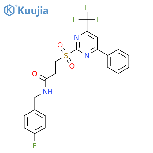 <br>N-(4-Fluoro-benzyl)-3-(4-phenyl-6-trifluoromethyl-pyrimidine-2-sulfonyl)-pr opionamide structure