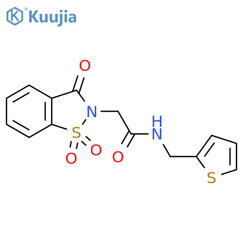 N-(thiophen-2-yl)methyl-2-(1,1,3-trioxo-2,3-dihydro-1lambda6,2-benzothiazol-2-yl)acetamide structure