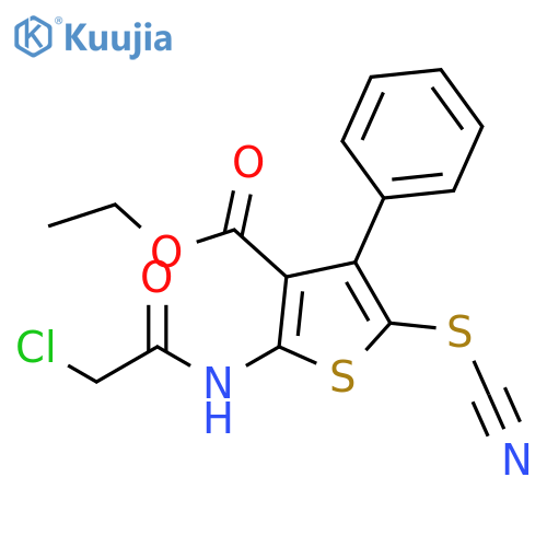 ethyl 2-(2-chloroacetamido)-5-(cyanosulfanyl)-4-phenylthiophene-3-carboxylate structure