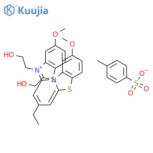 3-(2-hydroxyethyl)-2-[(1E)-2-{(Z)-[3-(2-hydroxyethyl)-5-methoxy-1,3-benzothiazol-2(3H)-ylidene]methyl}but-1-en-1-yl]-5-methoxy-1,3-benzothiazol-3-ium 4-methylbenzenesulfonate structure