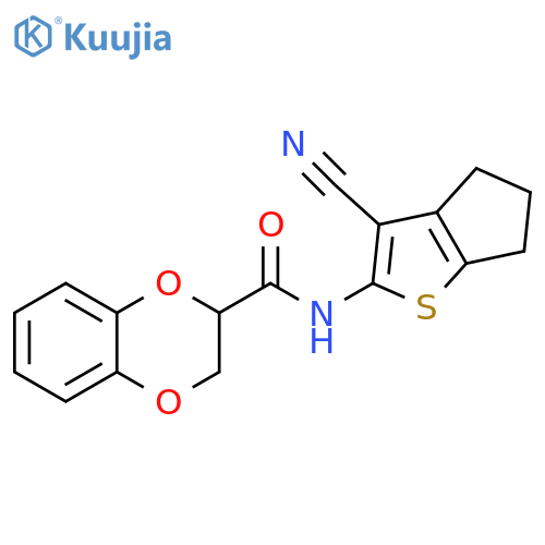 N-{3-cyano-4H,5H,6H-cyclopentabthiophen-2-yl}-2,3-dihydro-1,4-benzodioxine-2-carboxamide structure