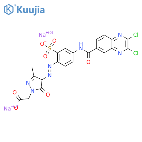 1H-Pyrazole-1-acetic acid, 4-((4-(((2,3-dichloro-6-quinoxalinyl)carbonyl)amino)-2-sulfophenyl)azo)-4,5-dihydro-3-methyl-5-oxo-, disodium salt structure