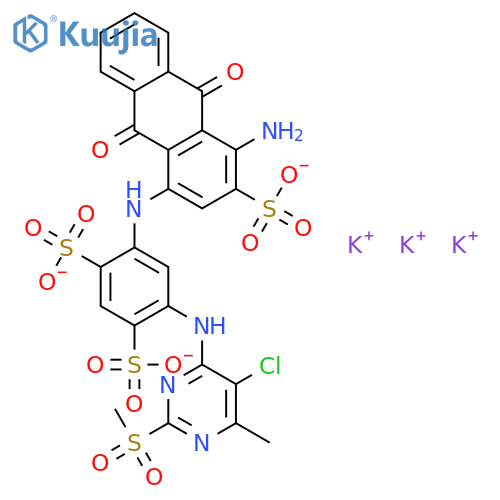 1,3-Benzenedisulfonicacid,4-[(4-amino-9,10-dihydro-9,10-dioxo-3-sulfo-1-anthracenyl)amino]-6-[[5-chloro-6-methyl-2-(methylsulfonyl)-4-pyrimidinyl]amino]-,potassium salt (1:3) structure