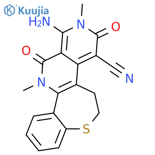 1-amino-2,12-dimethyl-3,13-dioxo-2,3,5,6,12,13-hexahydro[1]benzothiepino[5,4-c][2,7]naphthyridine-4-carbonitrile structure
