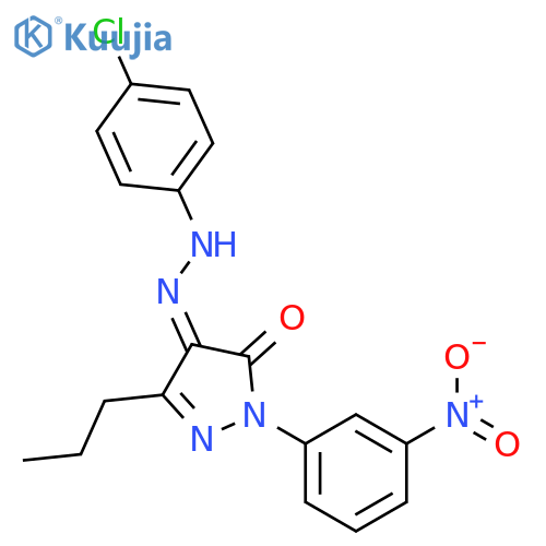 (4E)-4-[2-(4-chlorophenyl)hydrazinylidene]-2-(3-nitrophenyl)-5-propyl-2,4-dihydro-3H-pyrazol-3-one structure