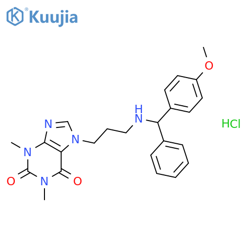 7-(3-{[(4-methoxyphenyl)(phenyl)methyl]amino}propyl)-1,3-dimethyl-3,7-dihydro-1H-purine-2,6-dione hydrochloride structure