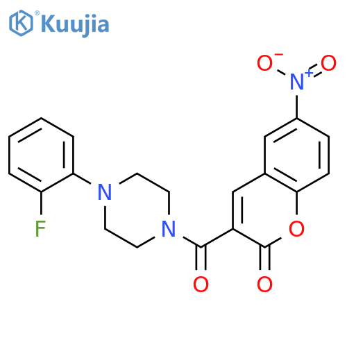 3-4-(2-fluorophenyl)piperazine-1-carbonyl-6-nitro-2H-chromen-2-one structure