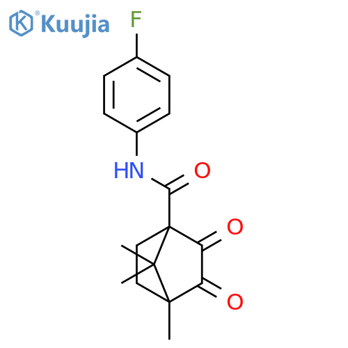 N-(4-fluorophenyl)-4,7,7-trimethyl-2,3-dioxobicyclo2.2.1heptane-1-carboxamide structure
