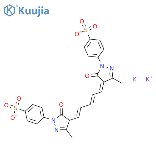 Benzenesulfonic acid,4-[4-[5-[1,5-dihydro-3-methyl-5-oxo-1-(4-sulfophenyl)-4H-pyrazol-4-ylidene]-1,3-pentadien-1-yl]-4,5-dihydro-3-methyl-5-oxo-1H-pyrazol-1-yl]-,potassium salt (1:2) structure