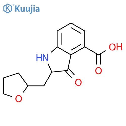<br>1H-Indole-4-carboxylic acid, 2,3-dihydro-3-oxo-2-[(tetrahydro-2-furanyl)met hyl]- structure