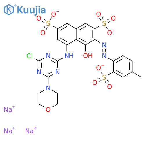 2,7-Naphthalenedisulfonicacid,5-[[4-chloro-6-(4-morpholinyl)-1,3,5-triazin-2-yl]amino]-4-hydroxy-3-[2-(4-methyl-2-sulfophenyl)diazenyl]-,sodium salt (1:3) structure