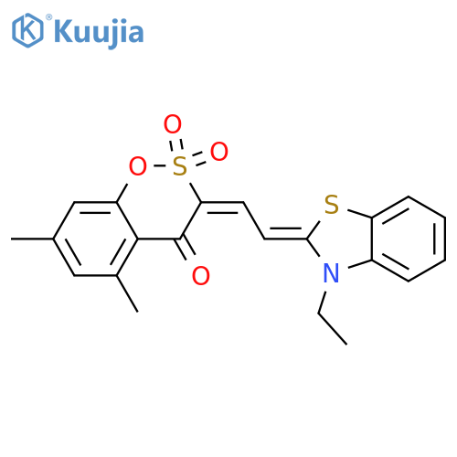 1,2-Benzoxathiin-4(3H)-one, 3-[2-(3-ethyl-2(3H)-benzothiazolylidene)ethylidene]-5,7-dimethyl-, 2,2-dioxide structure