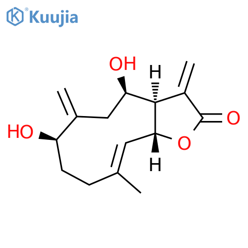 Cyclodeca[b]furan-2(3H)-one,3a,4,5,6,7,8,9,11a-octahydro-4,7-dihydroxy-10-methyl-3,6-bis(methylene)-,(3aR,4R,7R,10E,11aR)- (9CI) structure