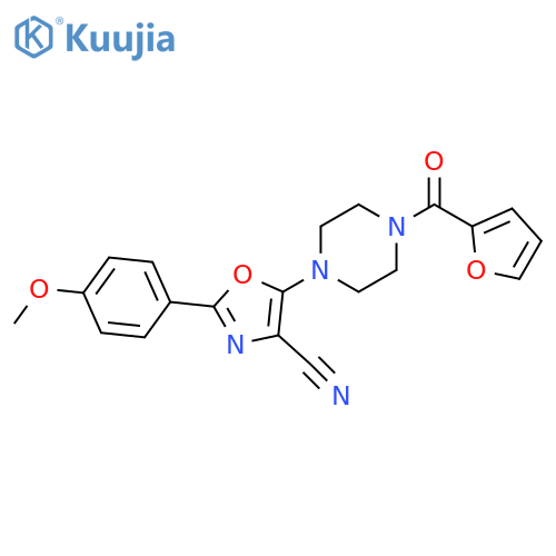 5-[4-(furan-2-carbonyl)piperazin-1-yl]-2-(4-methoxyphenyl)-1,3-oxazole-4-carbonitrile structure