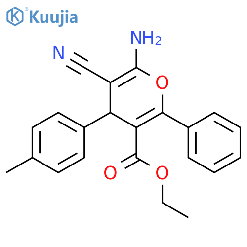 ethyl 6-amino-5-cyano-4-(4-methylphenyl)-2-phenyl-4H-pyran-3-carboxylate structure