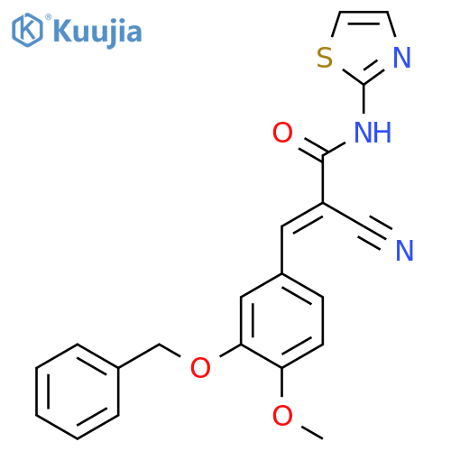 3-[3-(benzyloxy)-4-methoxyphenyl]-2-cyano-N-(1,3-thiazol-2-yl)prop-2-enamide structure