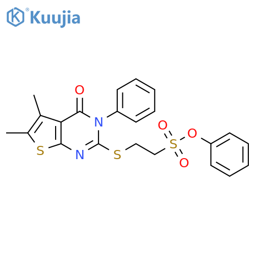 phenyl 2-({5,6-dimethyl-4-oxo-3-phenyl-3H,4H-thieno2,3-dpyrimidin-2-yl}sulfanyl)ethane-1-sulfonate structure