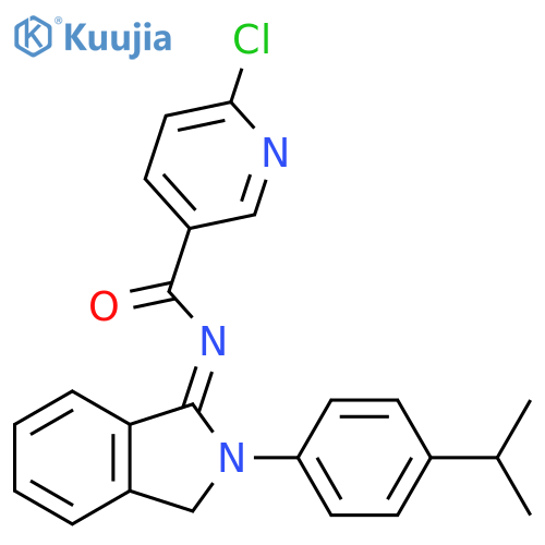6-chloro-N-[2-(4-propan-2-ylphenyl)-3H-isoindol-1-ylidene]pyridine-3-carboxamide structure