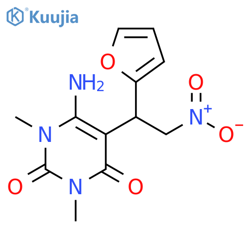 6-amino-5-1-(furan-2-yl)-2-nitroethyl-1,3-dimethyl-1,2,3,4-tetrahydropyrimidine-2,4-dione structure