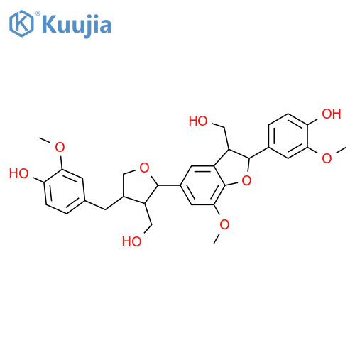 3-Benzofuranmethanol, 2,3-dihydro-2-(4-hydroxy-3-methoxyphenyl)-7-methoxy-5-[tetrahydro-4-[(4-hydroxy-3-methoxyphenyl)methyl]-3-(hydroxymethyl)-2-furanyl]- (9CI) structure