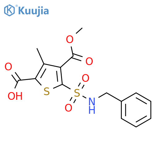 <br>5-[(benzylamino)sulfonyl]-4-(methoxycarbonyl)-3-methylthiophene-2-carboxyli c acid structure