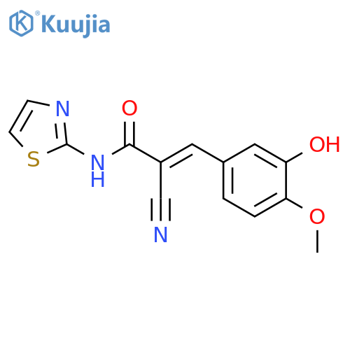 2-Cyano-3-(3-hydroxy-4-methoxyphenyl)-N-2-thiazolyl-2-propenamide structure