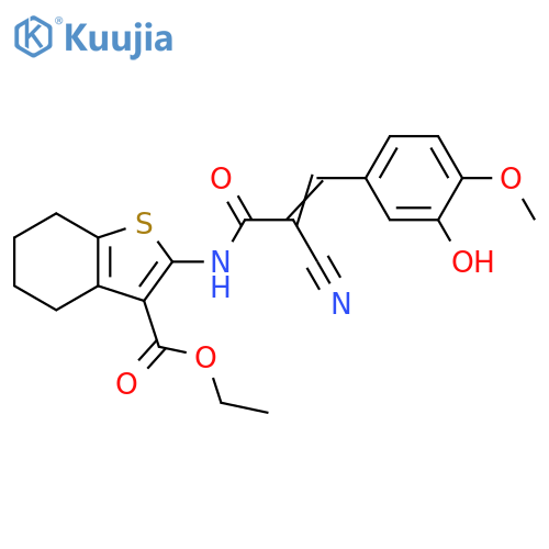 Ethyl 2-[[2-cyano-3-(3-hydroxy-4-methoxyphenyl)-1-oxo-2-propen-1-yl]amino]-4,5,6,7-tetrahydrobenzo[b]thiophene-3-carboxylate structure