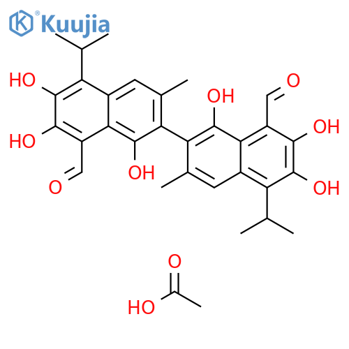 [2,2'-Binaphthalene]-8,8'-dicarboxaldehyde, 1,1',6,6',7,7'-hexahydroxy-3,3'-dimethyl-5,5'-bis(1-methylethyl)-, compd. with acetic acid (9CI) structure