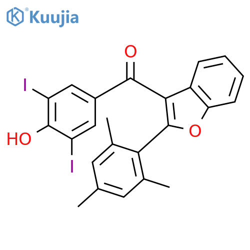 (4-hydroxy-3,5-diiodophenyl)[2-(2,4,6-trimethylphenyl)-1-benzofuran-3-yl]methanone structure