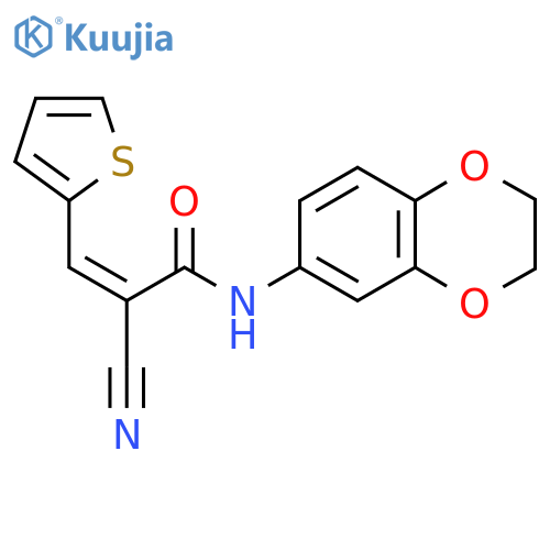 2-cyano-N-(2,3-dihydro-1,4-benzodioxin-6-yl)-3-(thiophen-2-yl)prop-2-enamide structure