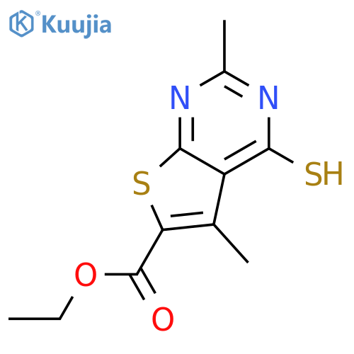 <br>4-Mercapto-2,5-dimethyl-thieno[2,3-d]pyrimidine-6-carboxylic acid ethyl est er structure