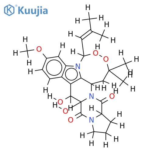 (10aR)-10c,10a-dihydroxy-7-methoxy-2,2-dimethyl-5c-(2-methyl-propenyl)-(10ar,14ac,15bc)-1,10,10a,12,13,14,14a,15b-octahydro-2H-3,4-dioxa-5a,11a,15a-triaza-cycloocta[lm]indeno[5,6-b]fluorene-11,15-dione structure