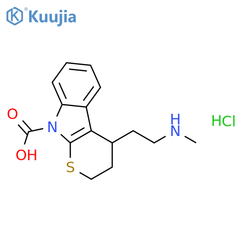 Thiopyrano[2,3-b]indole-9(2H)-carboxylicacid, 3,4-dihydro-4-[(methylamino)methyl]-, methyl ester, hydrochloride (1:1) structure