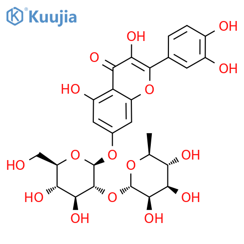 2-(3,4-dihydroxyphenyl)-3,5-dihydroxy-4-oxo-4H-chromen-7-yl 2-O-(6-deoxy-alpha-L-mannopyranosyl)-beta-D-glucopyranoside structure