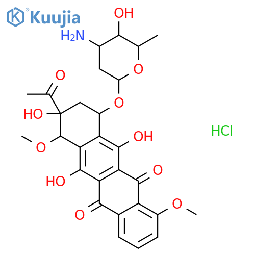 9-acetyl-7-(4-amino-5-hydroxy-6-methyloxan-2-yl)oxy-6,9,11-trihydroxy-4,10-dimethoxy-8,10-dihydro-7h-tetracene-5,12-dione;hydrochloride structure