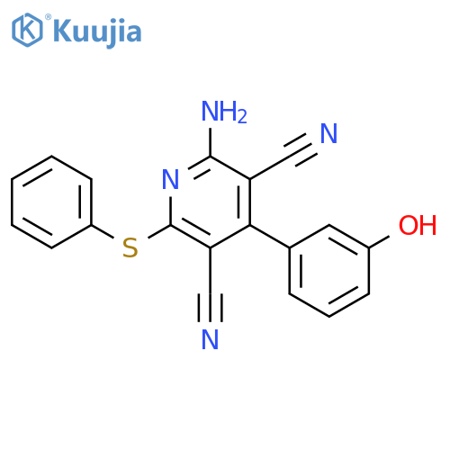 3,5-Pyridinedicarbonitrile, 2-amino-4-(3-hydroxyphenyl)-6-(phenylthio)- structure