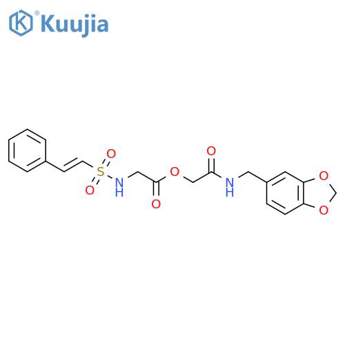 {[(1,3-Dioxaindan-5-yl)methyl]carbamoyl}methyl 2-(2-phenylethenesulfonamido)acetate structure