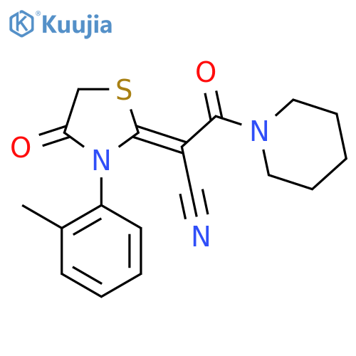 2-[3-(2-Methylphenyl)-4-oxo-1,3-thiazolidin-2-ylidene]-3-oxo-3-(piperidin-1-yl)propanenitrile structure