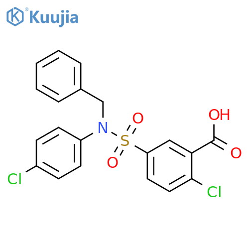 5-[Benzyl-(4-chloro-phenyl)-sulfamoyl]-2-chloro-benzoic acid structure