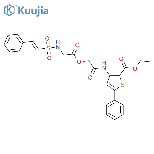 ethyl 5-phenyl-3-[[2-[2-[[(E)-2-phenylethenyl]sulfonylamino]acetyl]oxyacetyl]amino]thiophene-2-carboxylate structure