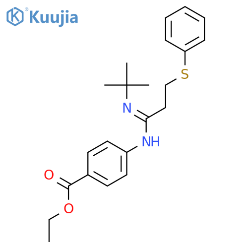 Benzoic acid,4-[[1-[(1,1-dimethylethyl)imino]-3-(phenylthio)propyl]amino]-, ethyl ester structure