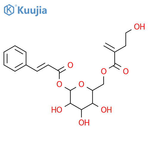 6-O-(4-hydroxy-2-methylidenebutanoyl)-1-O-[(2E)-3-phenylprop-2-enoyl]-beta-D-glucopyranose structure