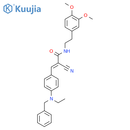 3-{4-[benzyl(ethyl)amino]phenyl}-2-cyano-N-[2-(3,4-dimethoxyphenyl)ethyl]prop-2-enamide structure