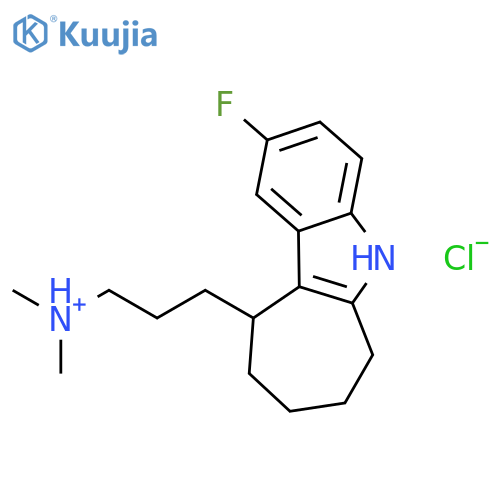 3-(2-fluoro-5,6,7,8,9,10-hexahydrocyclohepta[b]indol-10-yl)-N,N-dimethylpropan-1-aminium chloride structure